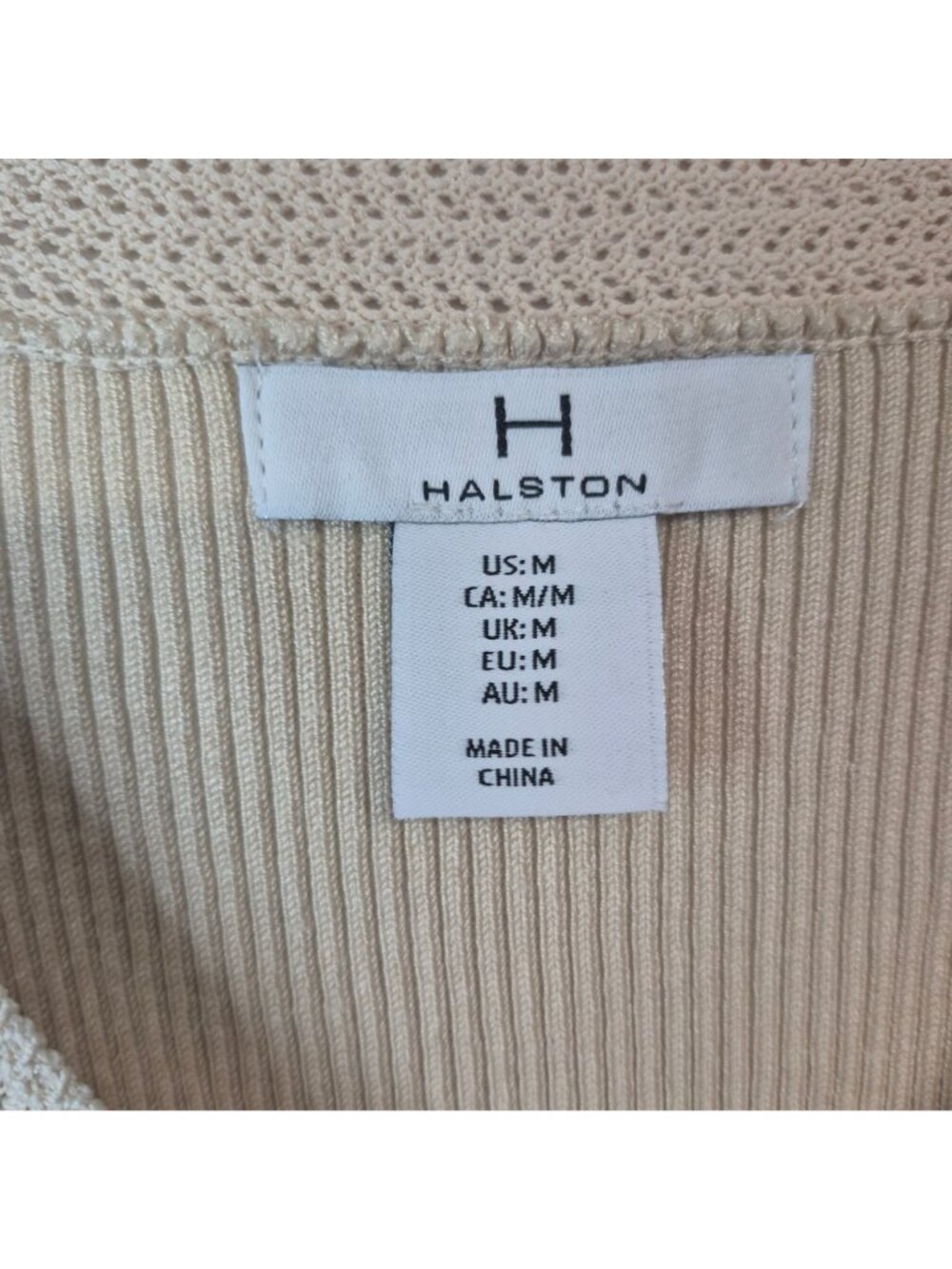 Halston Beige Sleeveless Ribbed Knit V-Neck Tank Top With Crochet Trim Womens Si - Picture 2 of 6